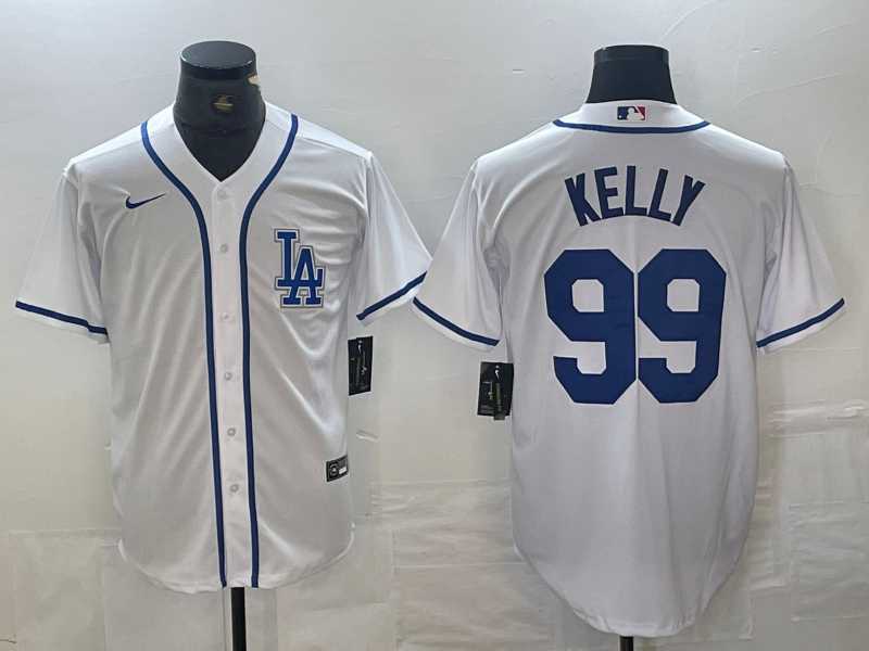 Mens Los Angeles Dodgers #99 Joe Kelly White Cool Base Stitched Baseball Jersey